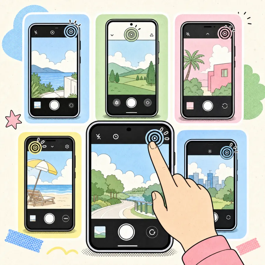 Generic Android camera screens with highlighted Motion Photo toggle icons