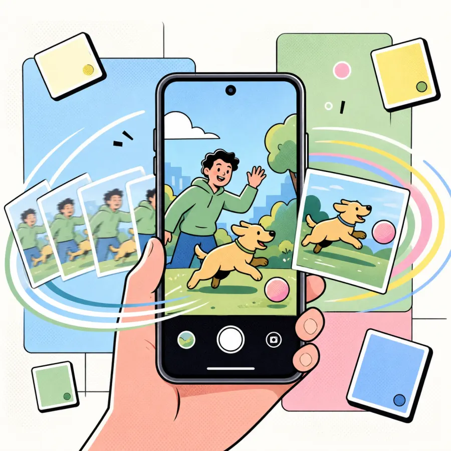 Illustration of capturing a moving moment with LivePhoto Camera on Android