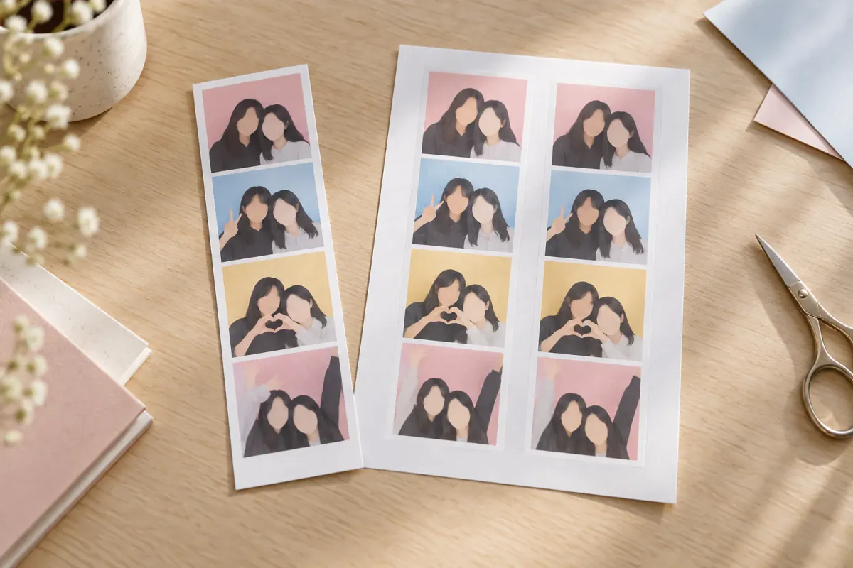 韓国プリ風の縦長4カット写真ストリップ